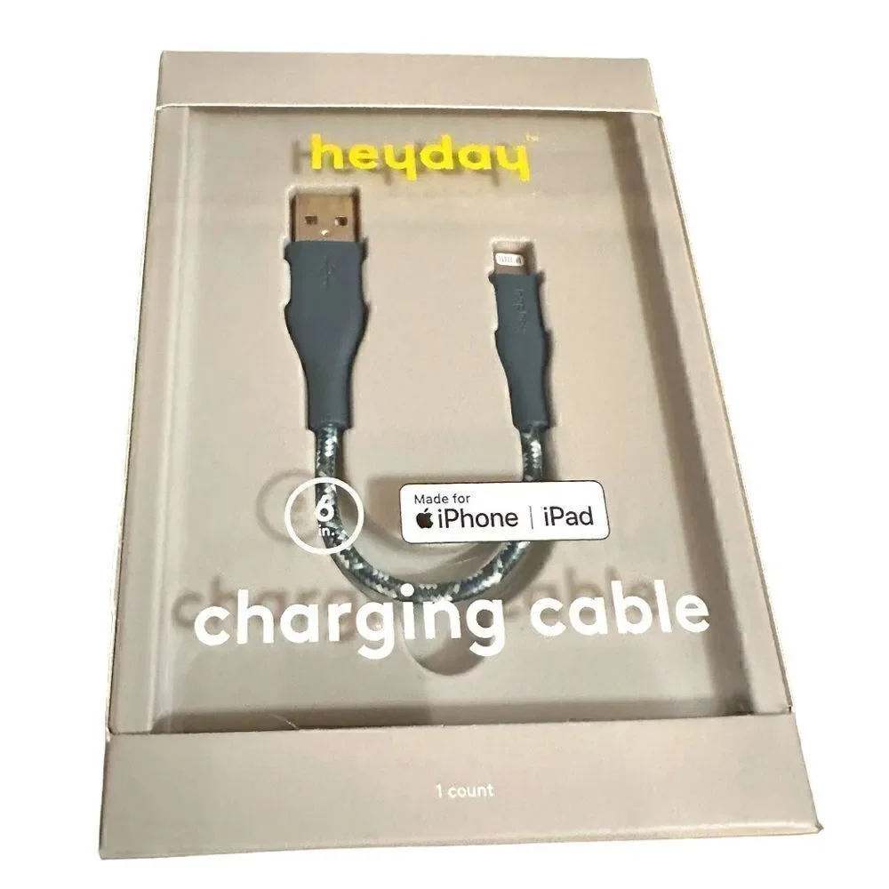 Heyday Round Charging Cable compatible with iPhone to USB-A (Blue) 6 In.